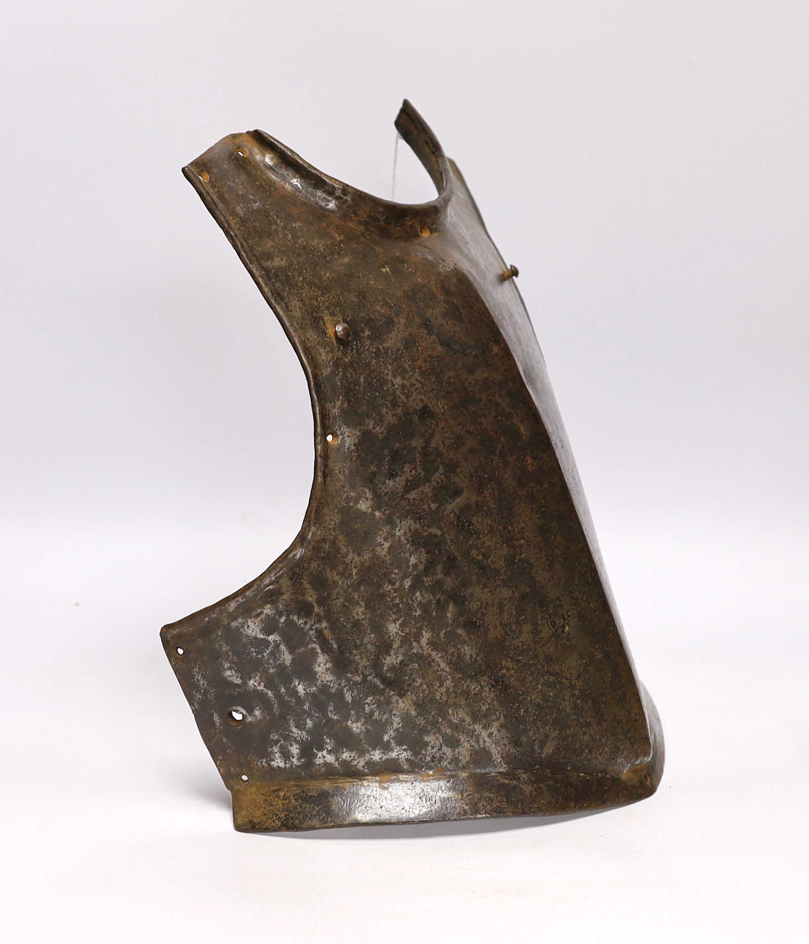 A mid 17th century infantry soldier’s breast plate, struck with armourer’s marks, 42cm high